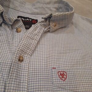 Ariat FR Button Down Shirt Mens 3XL-Tall Blue White Check Flame Resistant Work
